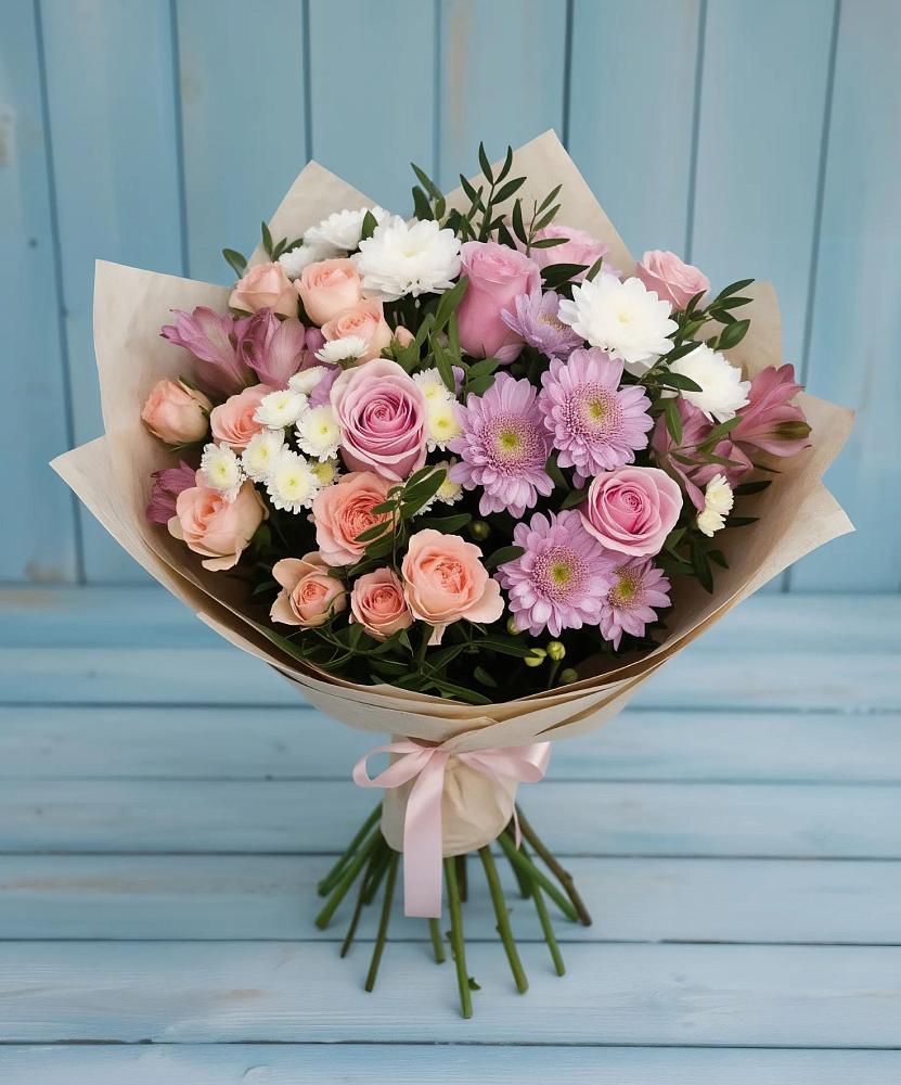 Букет цветов из: Хризантемы, Розы и Альстромерии в Беслане
