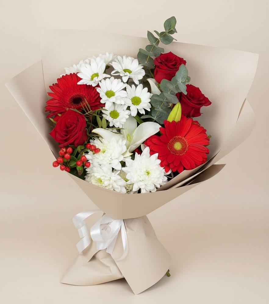 Букет цветов из: Розы, Хризантемы, Герберы и Лилии в Беслане