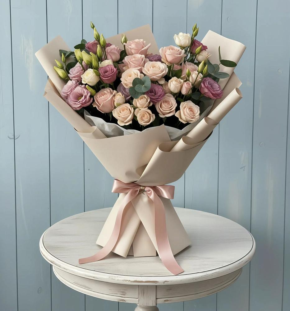 Букет цветов из: Розы и Лизиантусы в Беслане